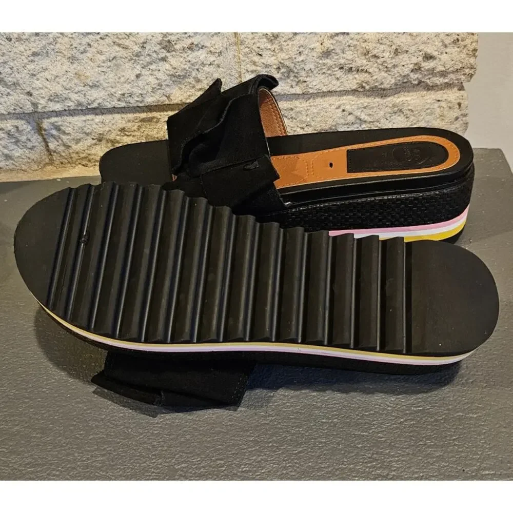GIOSEPPO Platform Sandals Bow Slip On, 44059 BLACK, Multicolor, Sz 39, US Sz 8.5